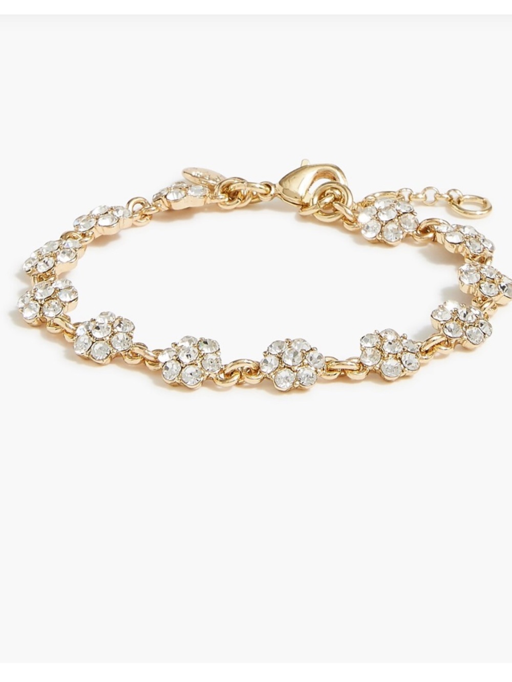 J. Crew Factory Crystal Flower Bracelet Gold Tone Sparkle Chain NWT